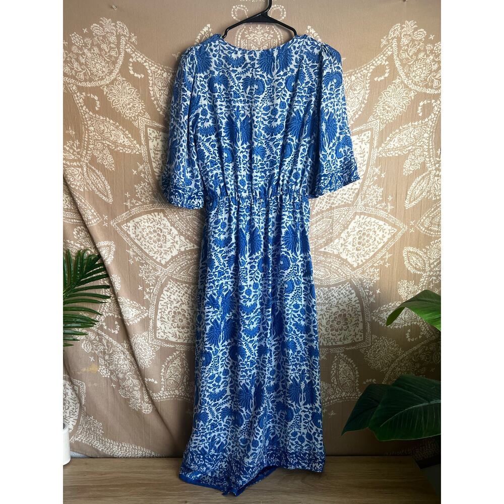 Natalie Martin 100% Silk Blue & White Floral Midi Dress with Slit - Picture 6 of 6